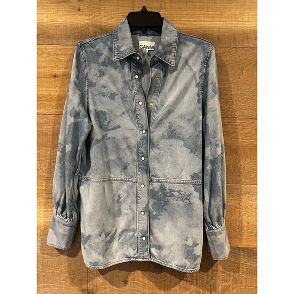 GANNI bleach denim button up shirt top size 34/ S - Picture 4 of 10